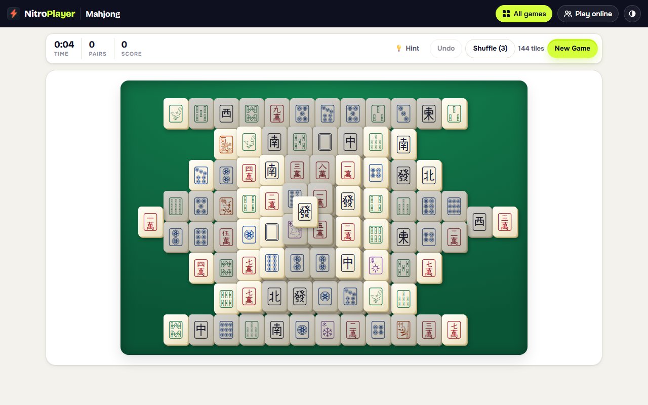 Mahjong Solitaire played in the NitroPlayer Chrome extension