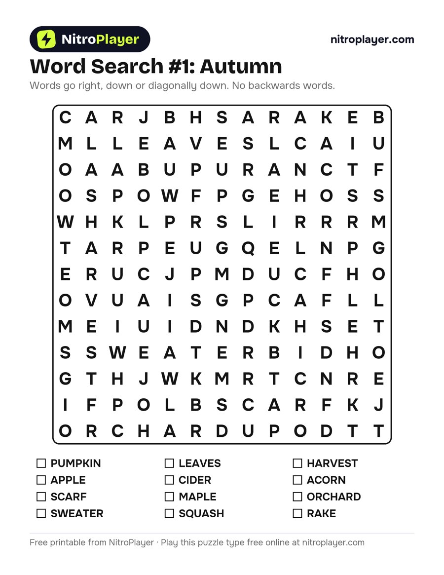 Large print word search #1: Autumn