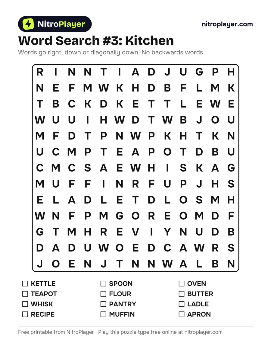 Large print word search #3: Kitchen