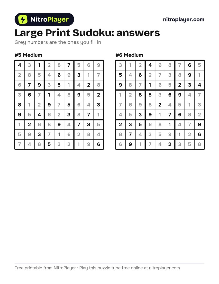 Answers for large print sudoku #5 and #6