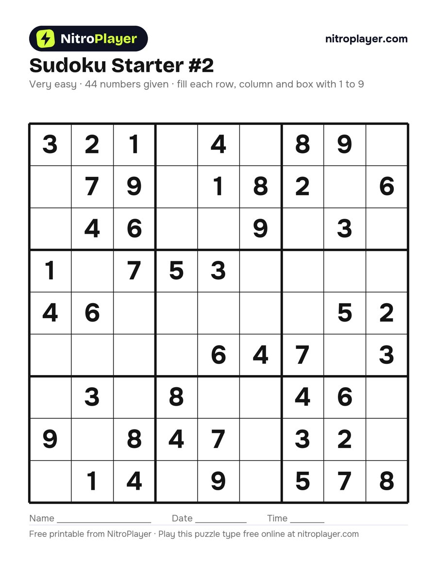 Sudoku starter #2, very easy, 44 numbers given