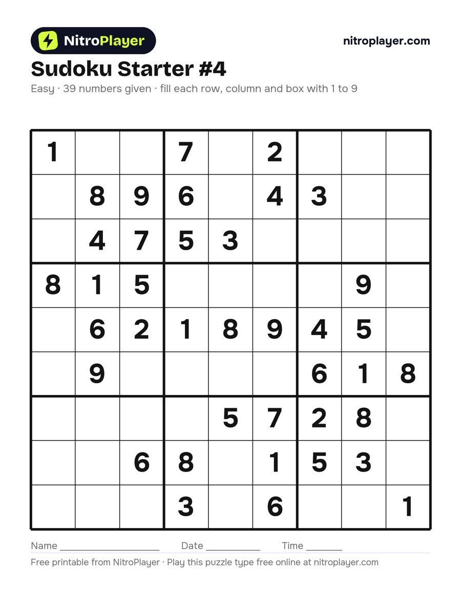Sudoku starter #4, easy, 39 numbers given